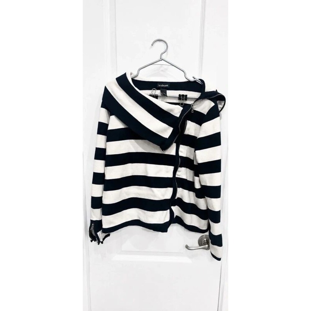 Lane Bryant Women’s Navy & White Striped Asymmetrical Zip Sweater Size 18/20